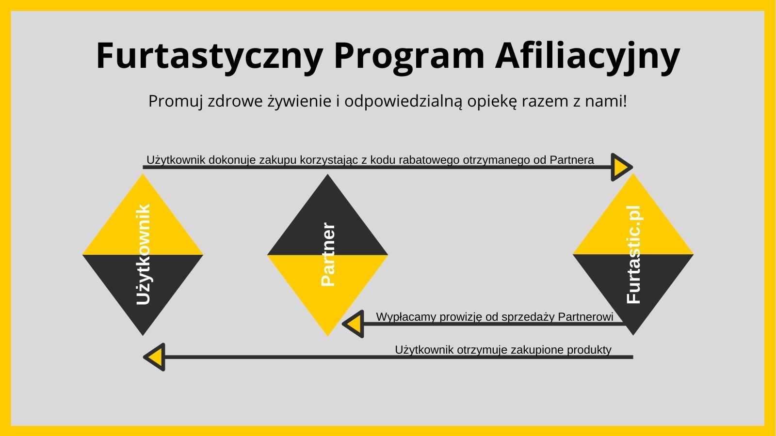Infografika przedstawiająca schemat programu afiliacyjnego Furtastic.pl